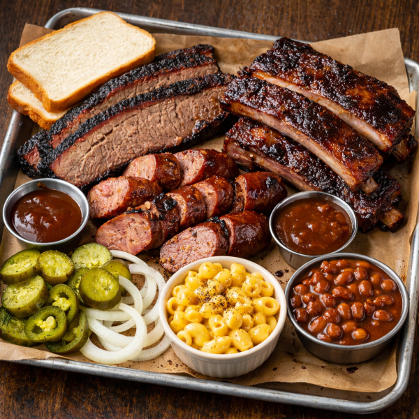 bbq platter butcher paper overhead